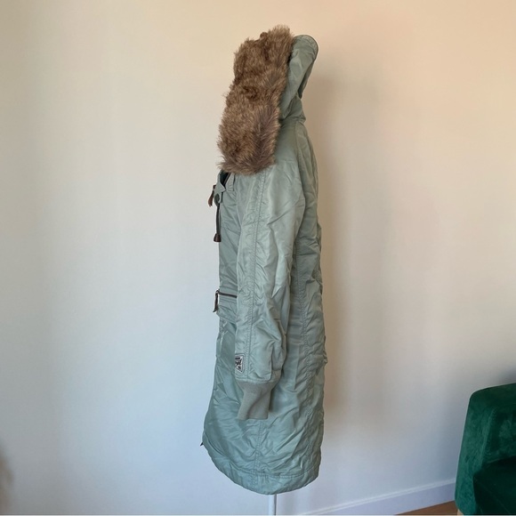 Diesel Blue Gray Removable Fur Trim Cargo Pocket Parka Winter Coat Size Medium - Picture 2 of 12